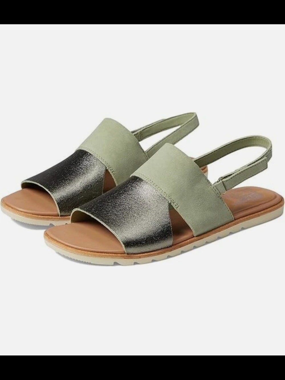 Sorel Ella II Women's Olive Green & Metallic Silver Slingback Sandals Size 10